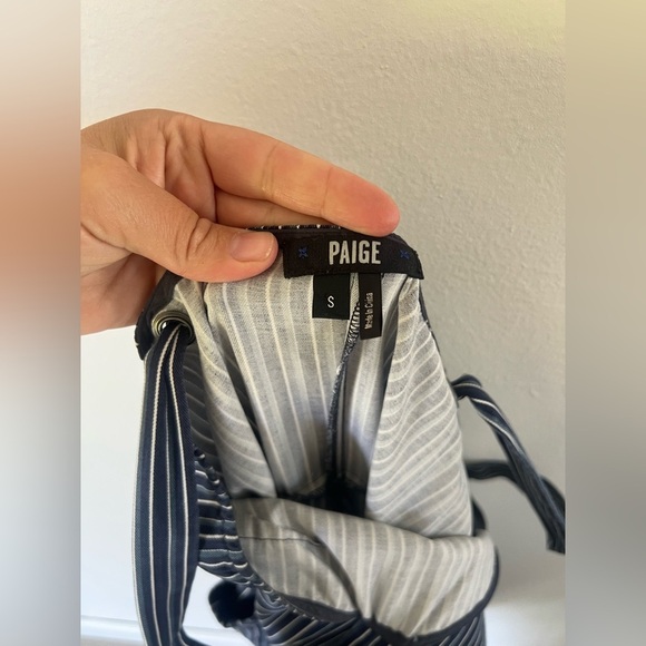 Paige Emma Cropped Tie Strap Jumpsuit In Rich Navy Paradise Stripe Size Small - Picture 4 of 15